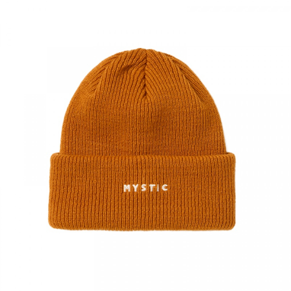Mystic The Logo Beanie Golden Brown i gruppen Övrigt / Kläder / Kepsar, hattar och mössor hos Surfspot Sweden AB (35108-260805-704)