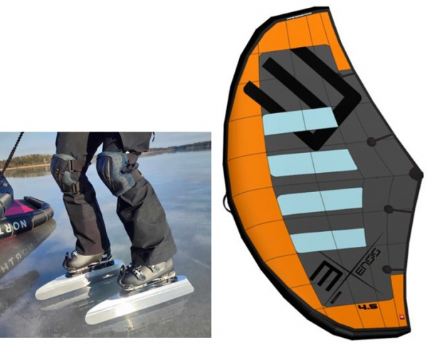 Isseglingspaket Wingsk8 + Ensisvinge i gruppen Övrigt / Vinter / Vingsegling på is/snö / Brädor och Skridskor för vingsegling hos Surfspot Sweden AB (wingsk8pack)
